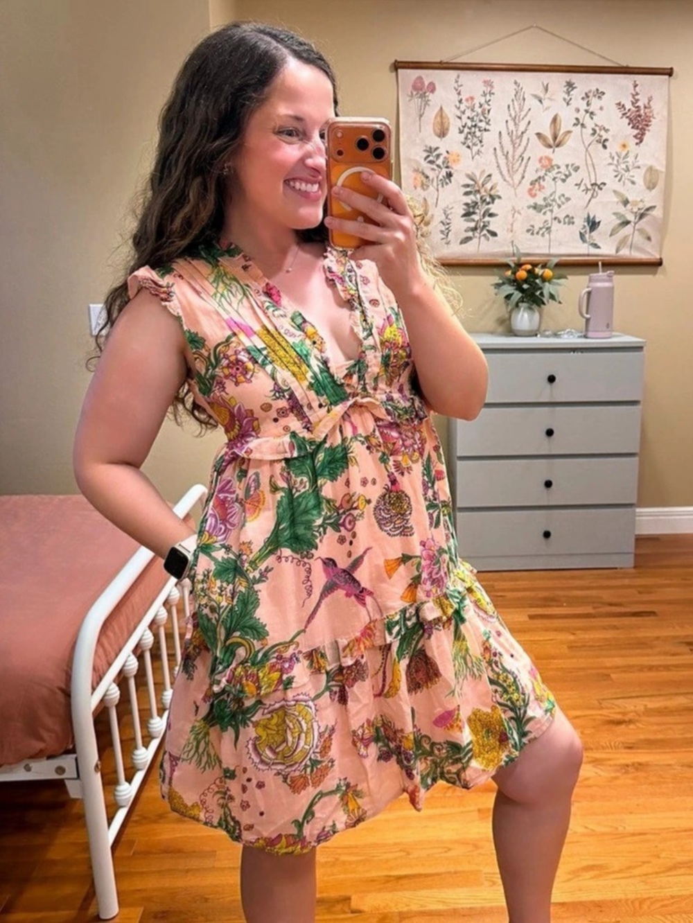 Banjanan Floral Mini Dress in Pink Size Small